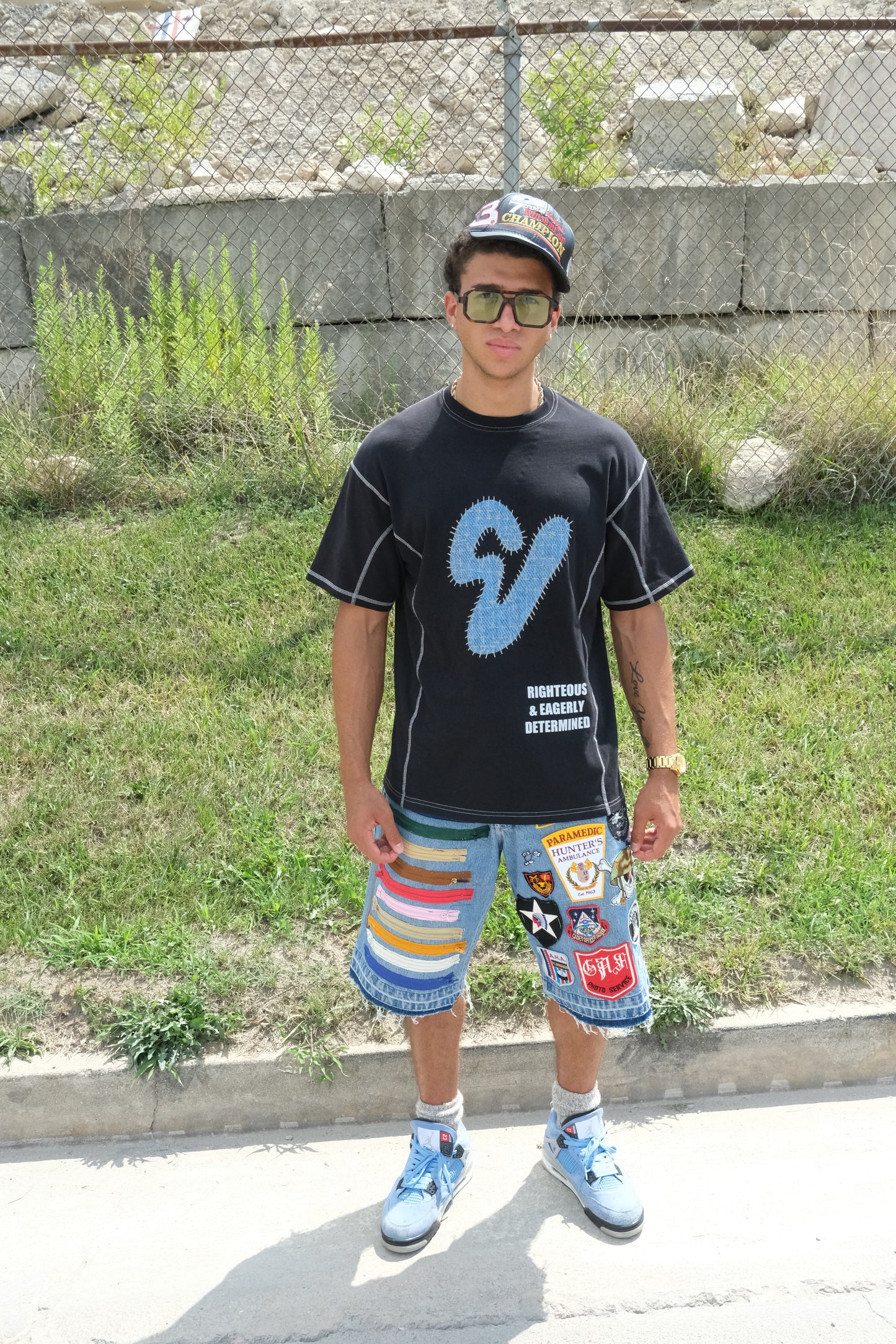 Denim Boro Stitched Logo Tee