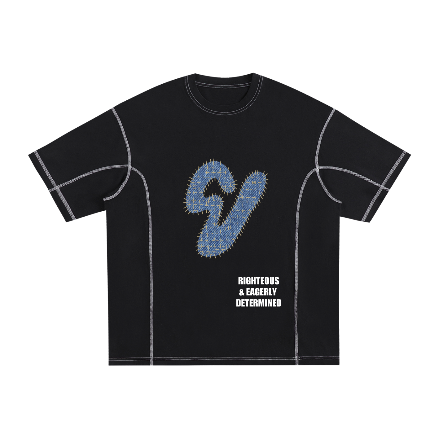 Denim Boro Stitched Logo Tee