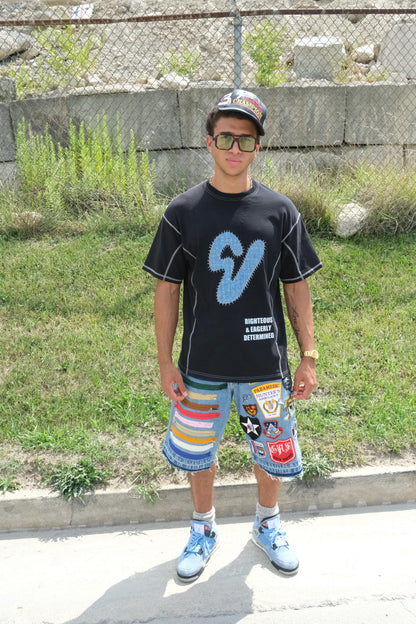 Denim Boro Stitched Logo Tee